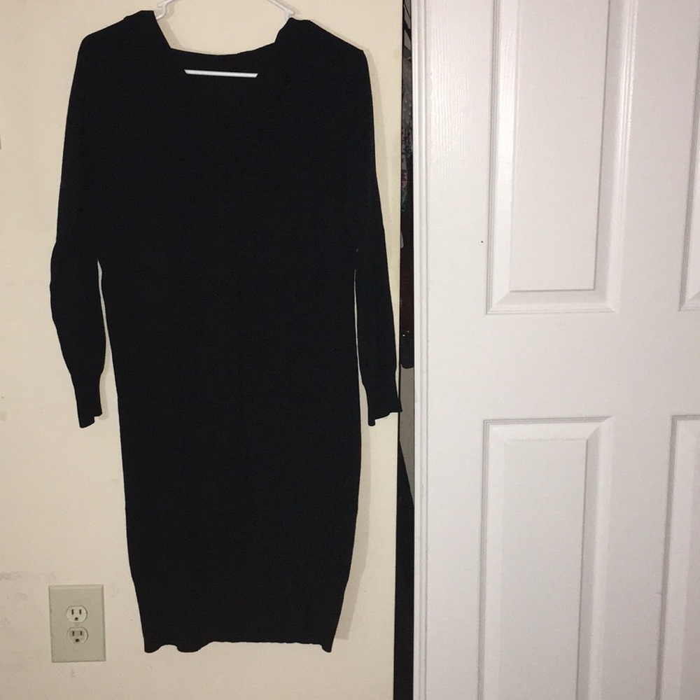 Black sweater dress with hoodie